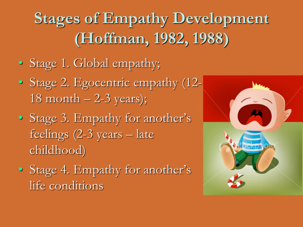 Stages of Empathy Development (Hoffman, 1982, 1988) Stage 1. Global empathy; Stage 2. Egocentric